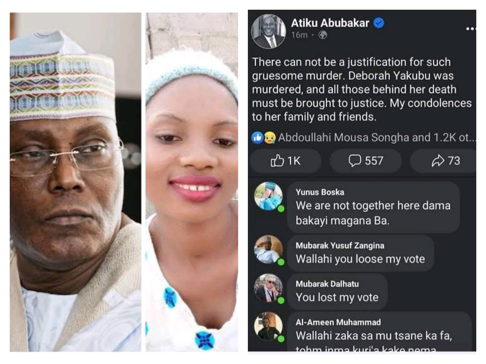 Atiku deletes posts condemning killing of Sokoto Christian Girl